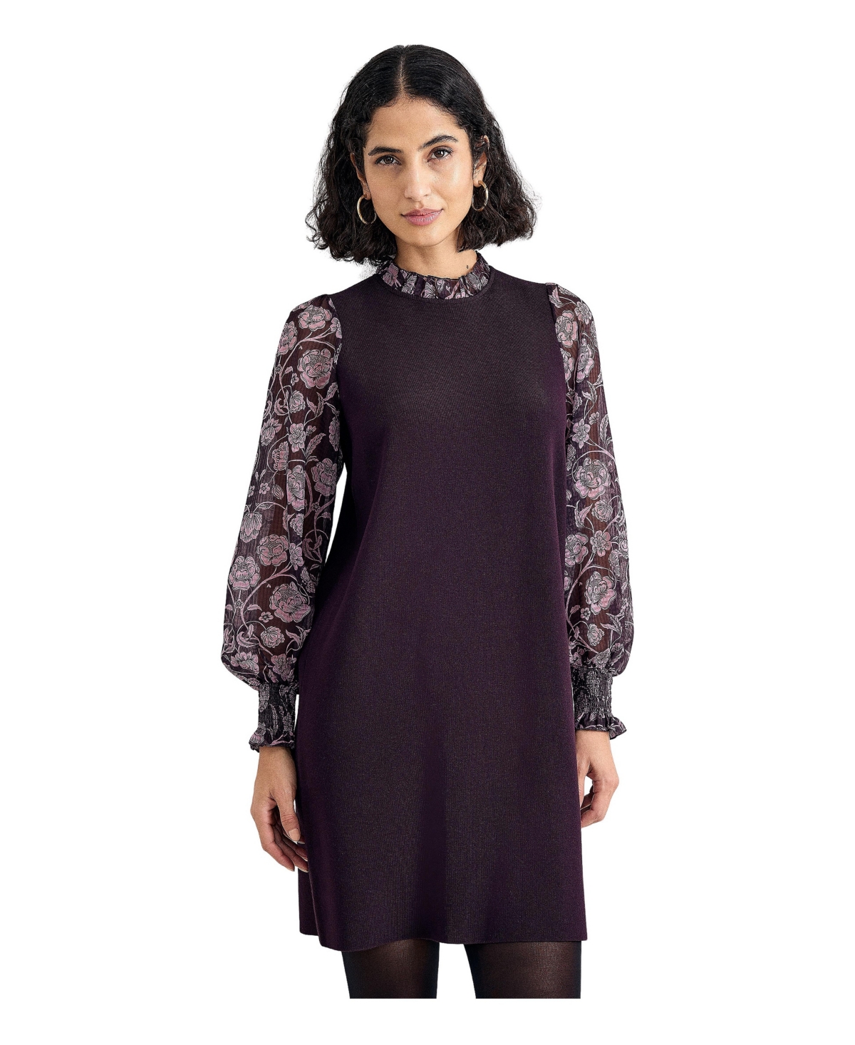 Phase Eight Women’s Giselle Mock Neck Long Sleeve Sheer Floral-Print Sweater Dress – Purple Phase Eight Women’s Giselle Mock Neck Long Sleeve Sheer Floral-Print Sweater Dress – Purple