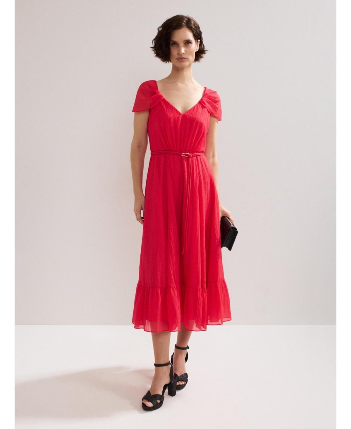 Phase Eight Women’s Jen Gathered V-Neck Midi Dress – Pink
