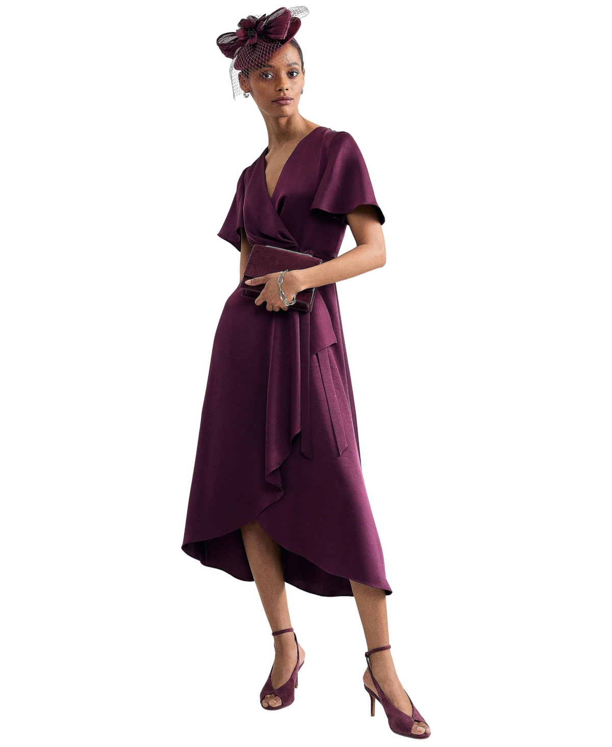 Phase Eight Women’s Julissa Wrap Flutter-Sleeve Midi Dress – Burgundy Phase Eight Women’s Julissa Wrap Flutter-Sleeve Midi Dress – Burgundy