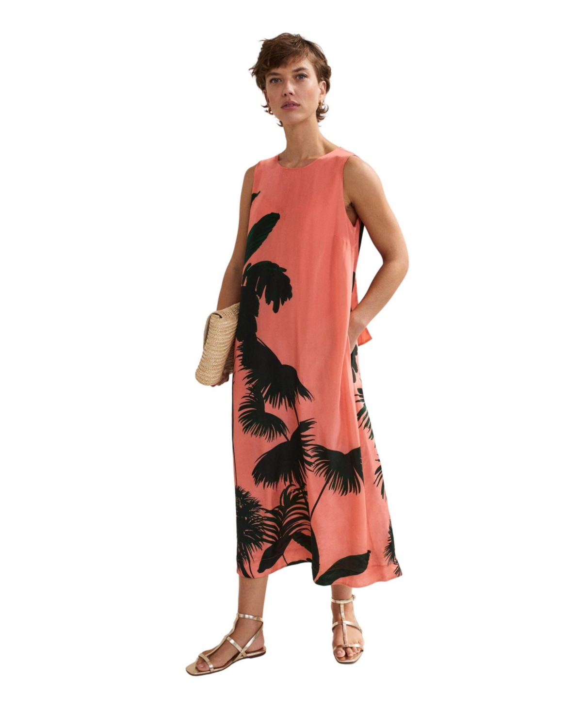 Phase Eight Women’s Leila Palm Midi Dress – Coral