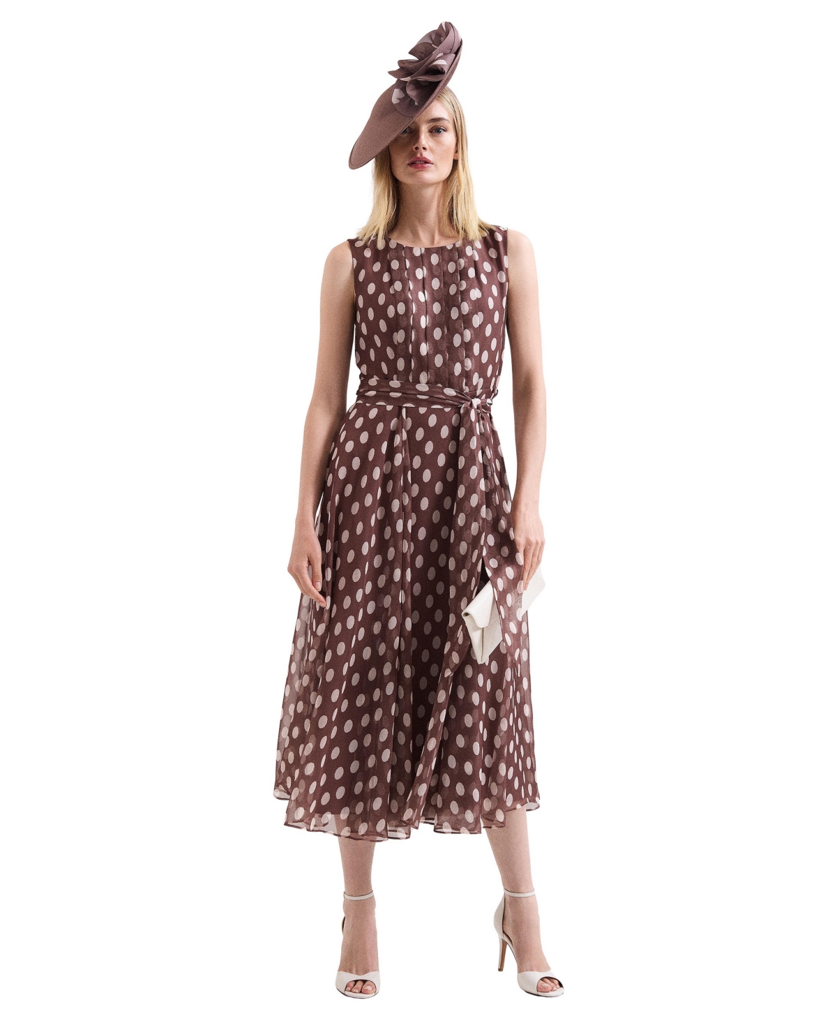 Phase Eight Women’s Lucinda Midi Spot Dress – Latte