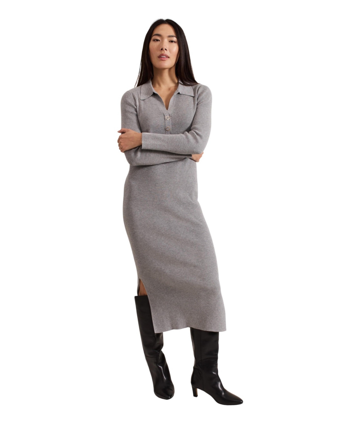 Phase Eight Women’s Lucy Collared Midi Dress – Grey Phase Eight Women’s Lucy Collared Midi Dress – Grey