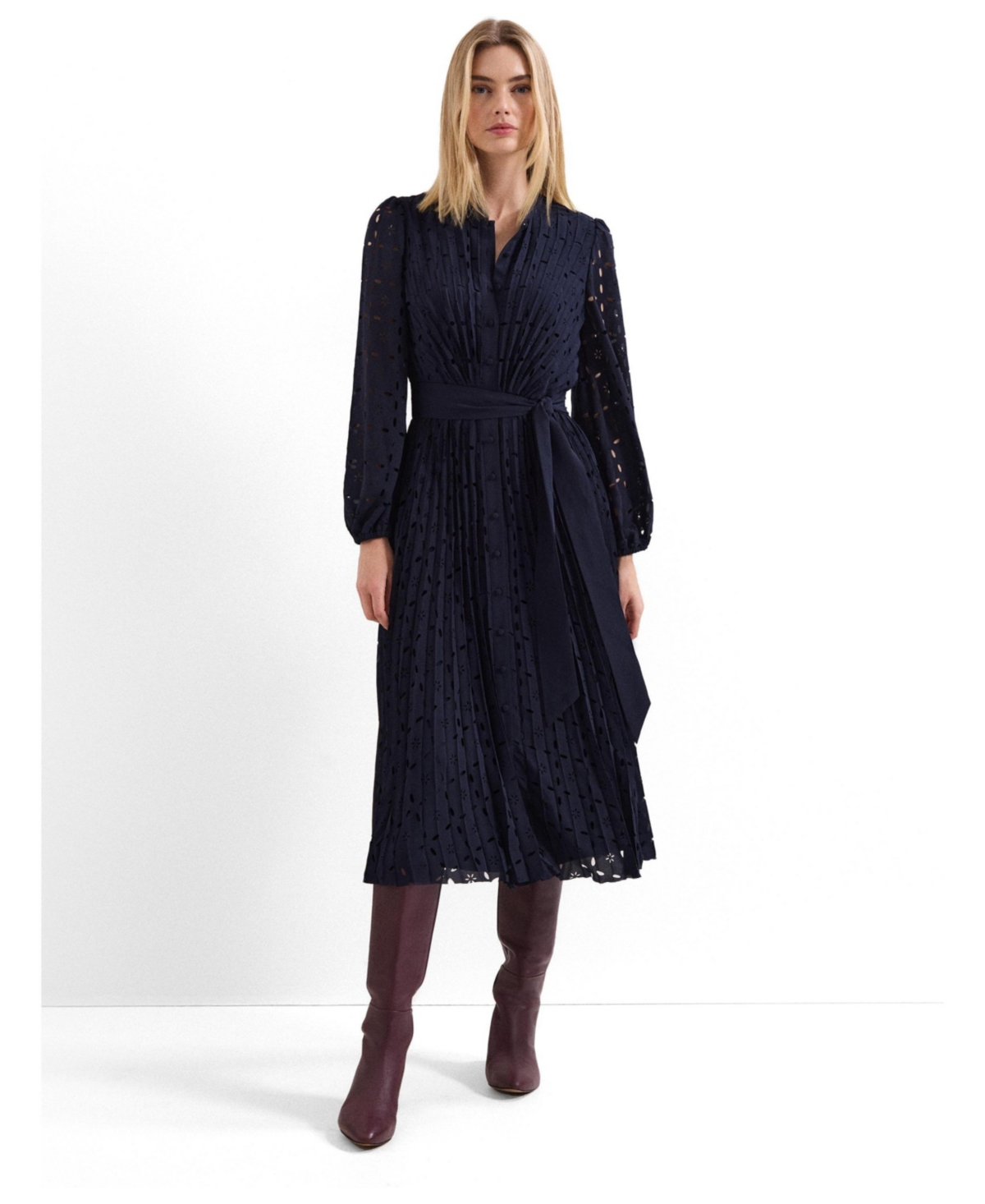 Phase Eight Women’s Marina Pleated Midi Dress – Navy