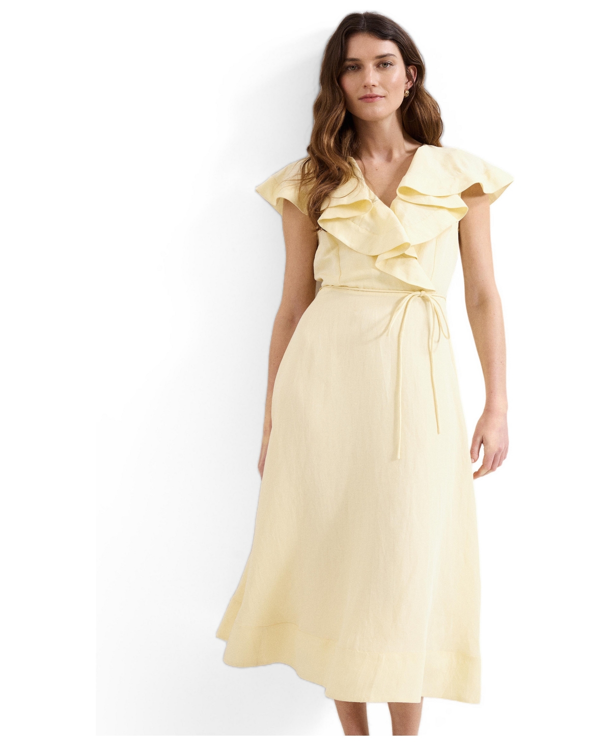 Phase Eight Women’s Matilda Ruffle Linen Midi Dress – Pale yellow Phase Eight Women’s Matilda Ruffle Linen Midi Dress – Pale yellow