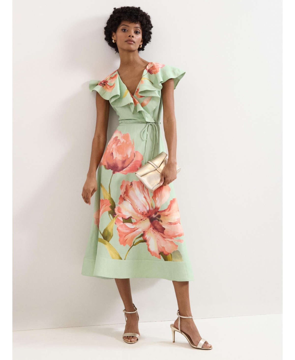Phase Eight Women’s Matilda Ruffle V-Neck Floral Dress – Green