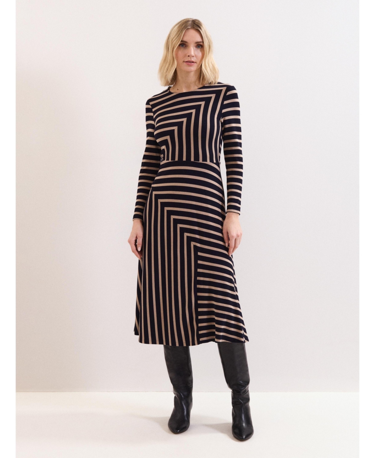 Phase Eight Women’s Mia Stripe Long Sleeve Midi Dress – Black multi Phase Eight Women’s Mia Stripe Long Sleeve Midi Dress – Black multi
