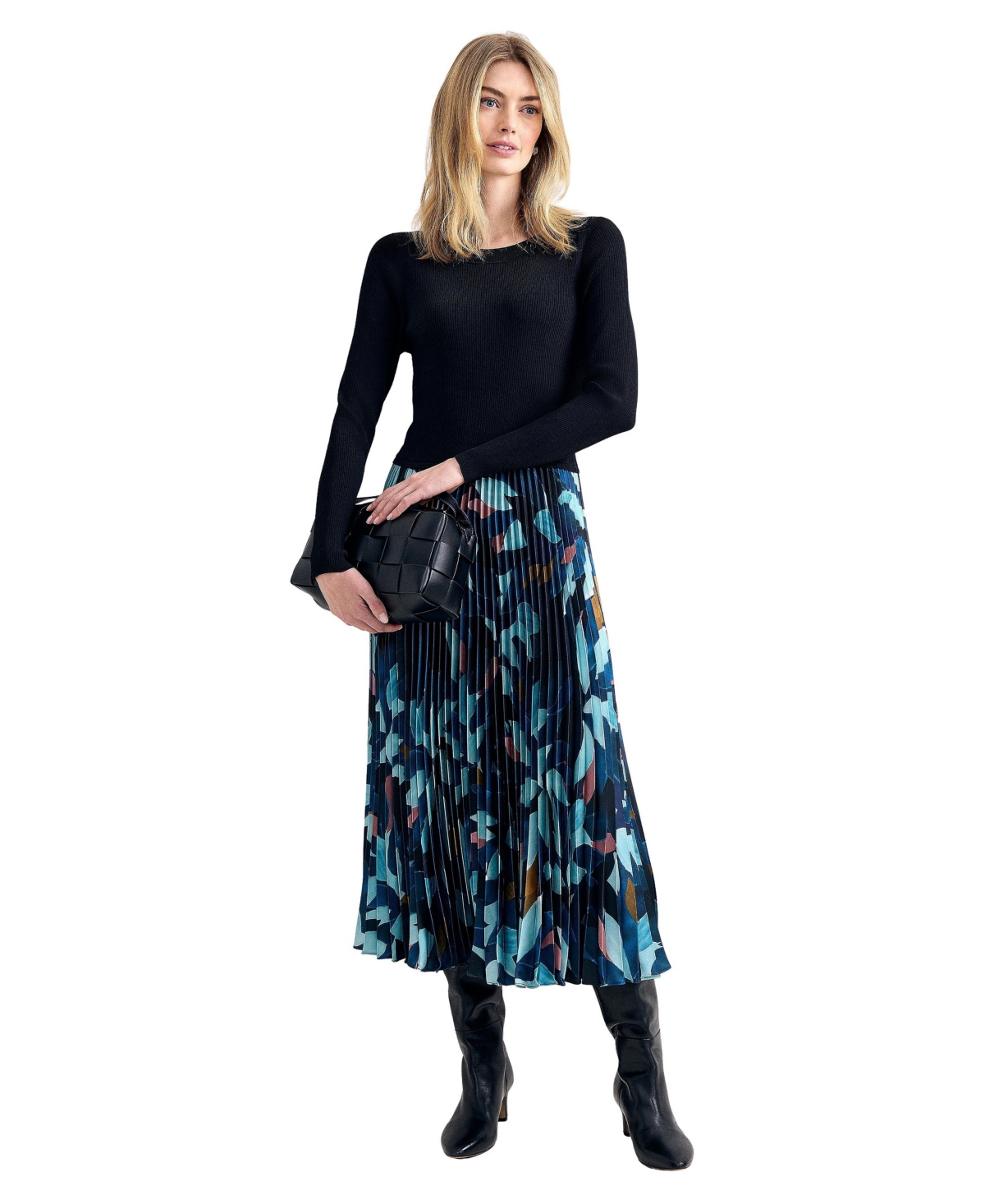 Phase Eight Women’s Riley Pleated Long-Sleeve Boat Neck Dress – Multi
