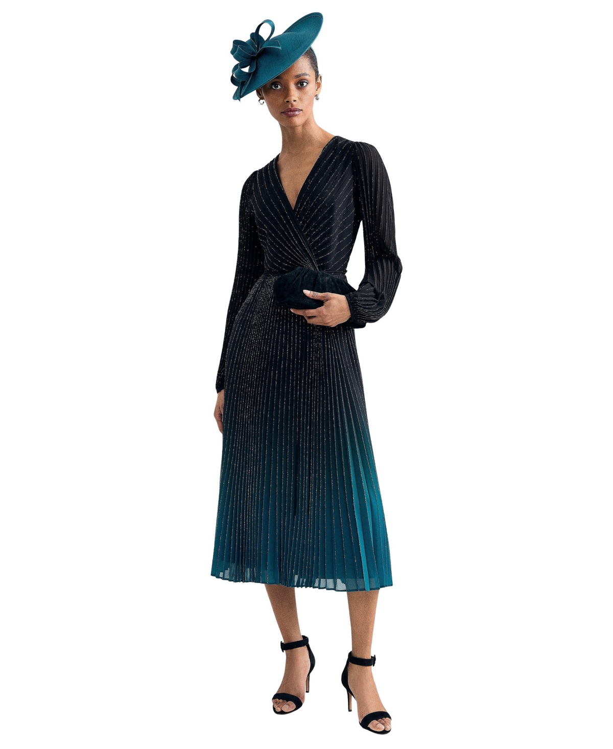 Phase Eight Women’s Simara Long-Sleeve Pleated Midi Dress – Black multi Phase Eight Women’s Simara Long-Sleeve Pleated Midi Dress – Black multi