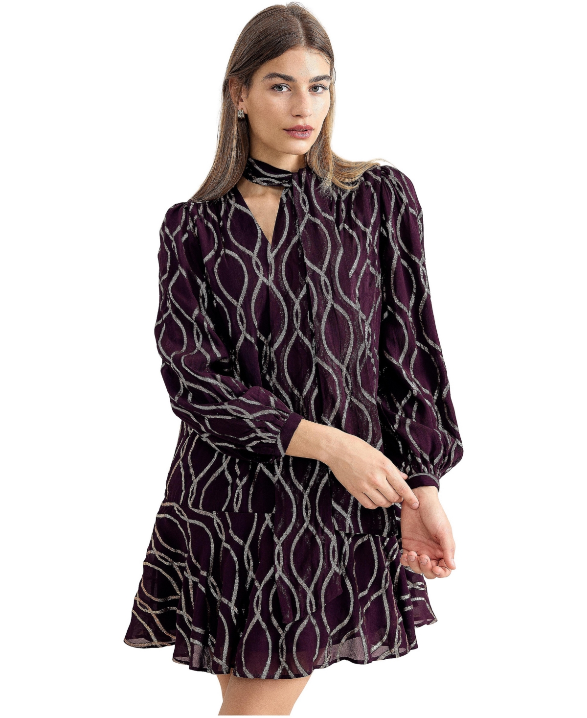 Phase Eight Women’s Vera Fil Coupe Tie-Neck Long-Sleeve Mini Dress – Burgundy Phase Eight Women’s Vera Fil Coupe Tie-Neck Long-Sleeve Mini Dress – Burgundy