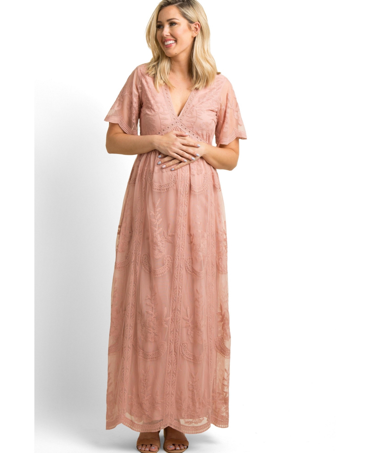 Pinkblush Women’s Burgundy Lace Mesh Overlay Maxi Dress – Light pink Pinkblush Women’s Burgundy Lace Mesh Overlay Maxi Dress – Light pink