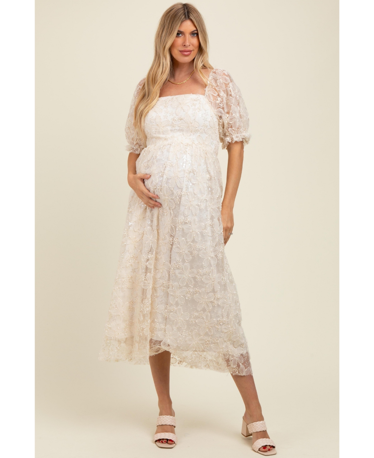 Pinkblush Women’s Cream Floral Mesh Overlay Tie Back Maternity Midi Dress – Cream Pinkblush Women’s Cream Floral Mesh Overlay Tie Back Maternity Midi Dress – Cream