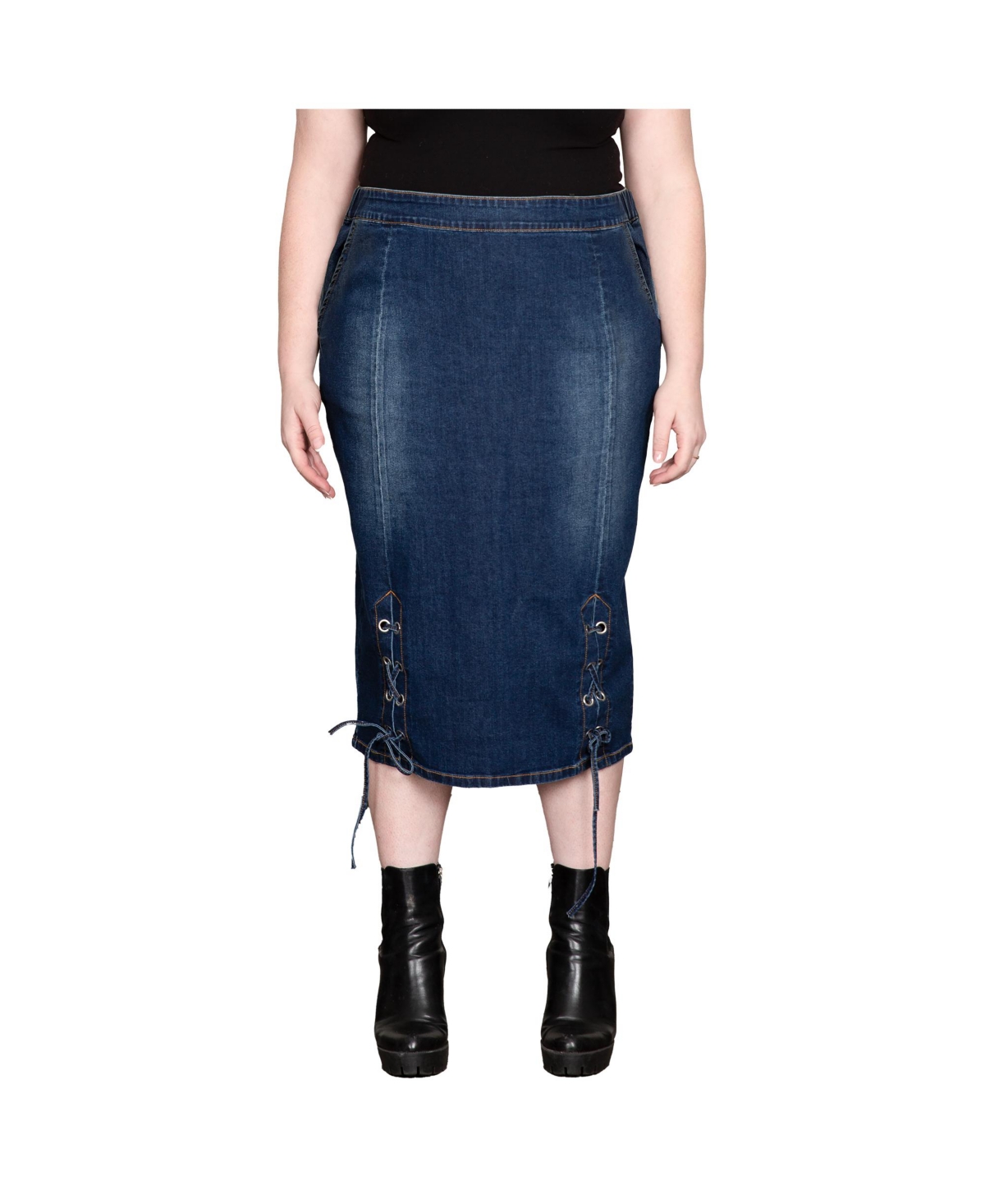 Plus Size Women’s High Waist Denim Pencil Skirt – Sand blue Plus Size Women’s High Waist Denim Pencil Skirt – Sand blue