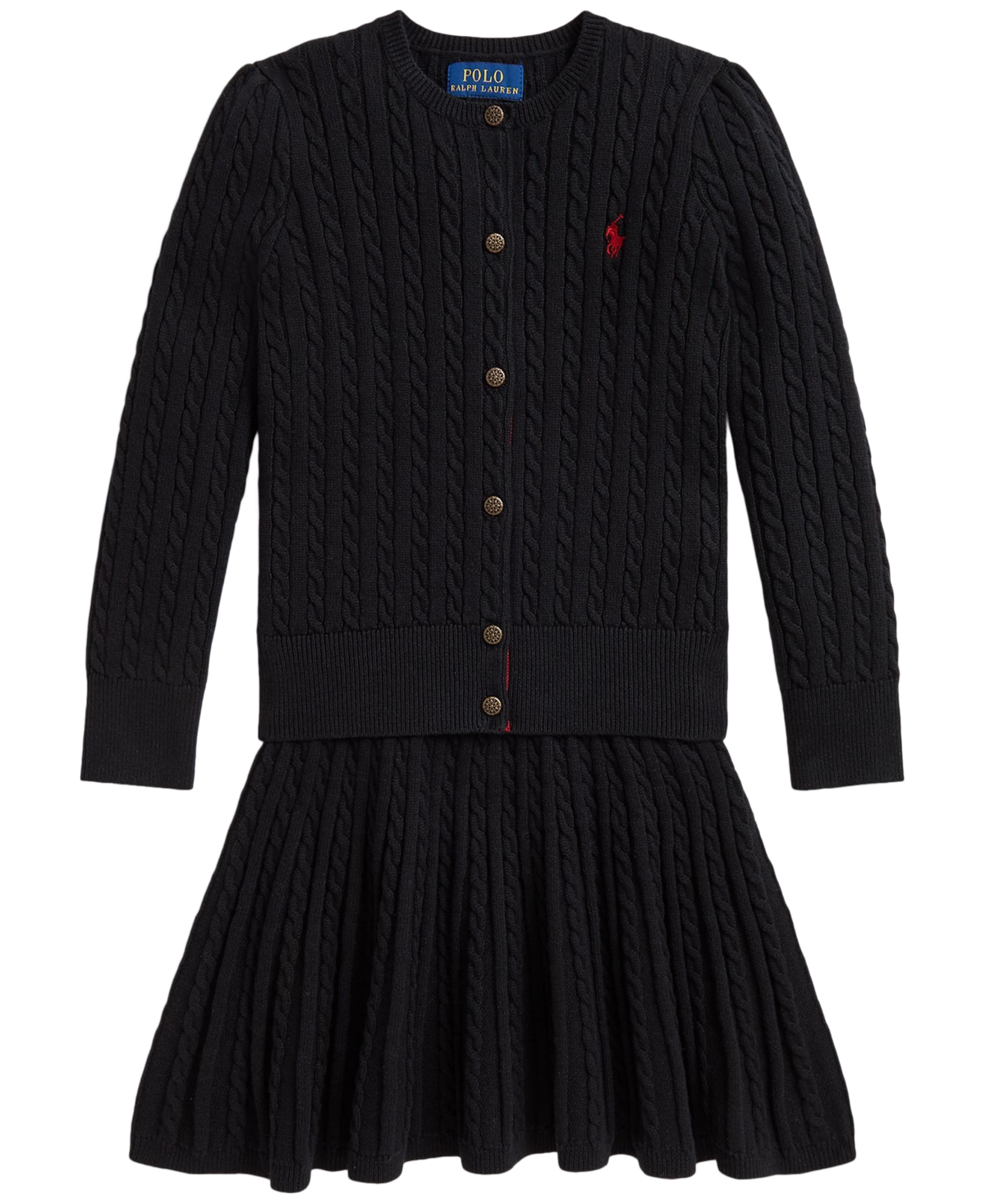 Polo Ralph Lauren Girls’ 2T-6X Mini-Cable Cotton Cardigan & Skirt Set – Polo Black