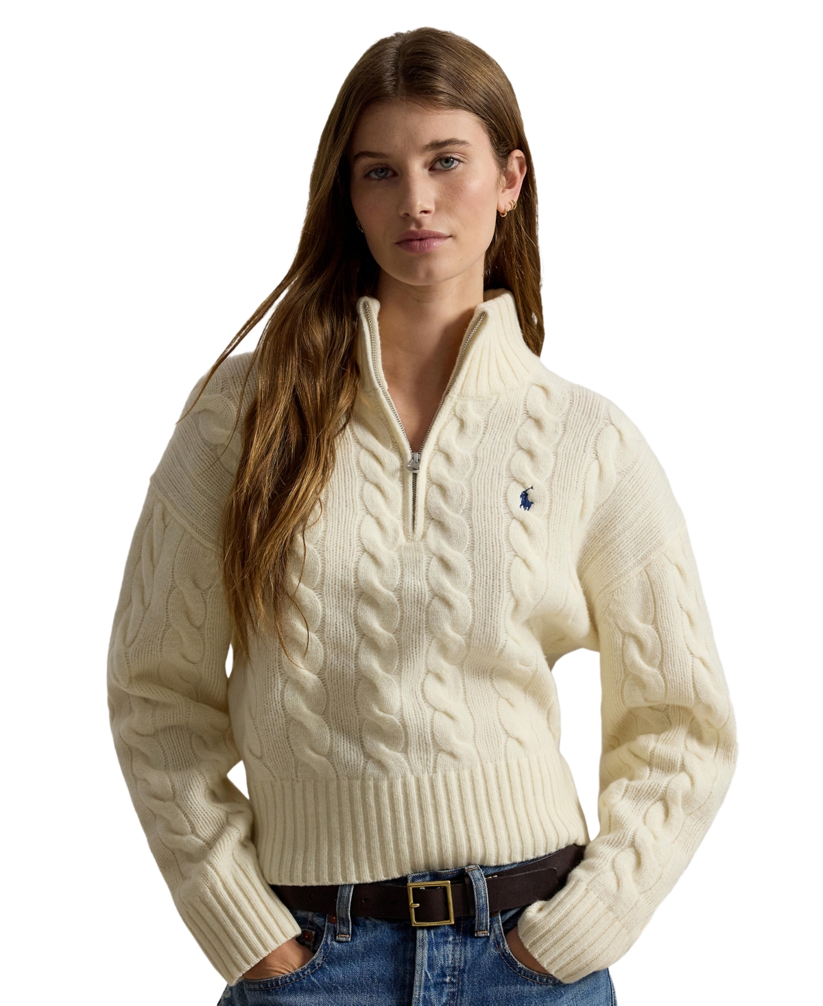 Polo Ralph Lauren Women’s Cable-Knit Half-Zip Sweater – Authentic Cream Polo Ralph Lauren Women’s Cable-Knit Half-Zip Sweater – Authentic Cream