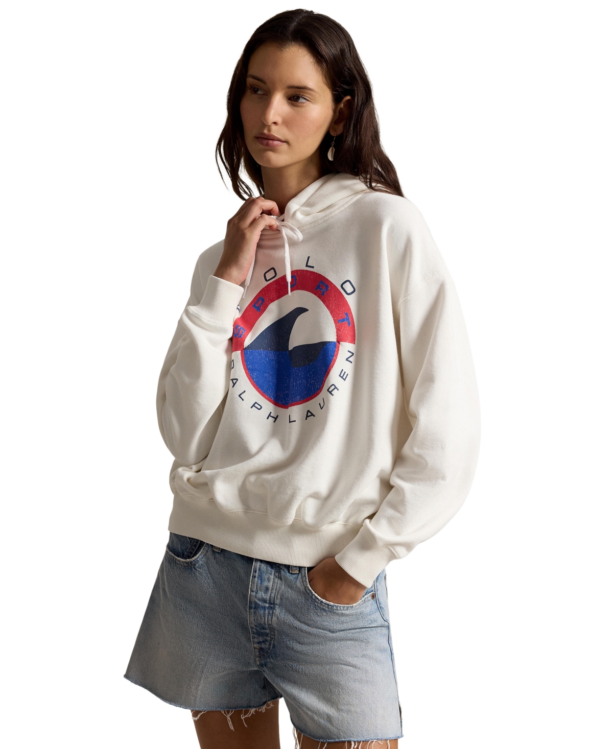 Polo Ralph Lauren Women’s Drawstring Hood Long-Sleeve Sweatshirt – Deckwash White