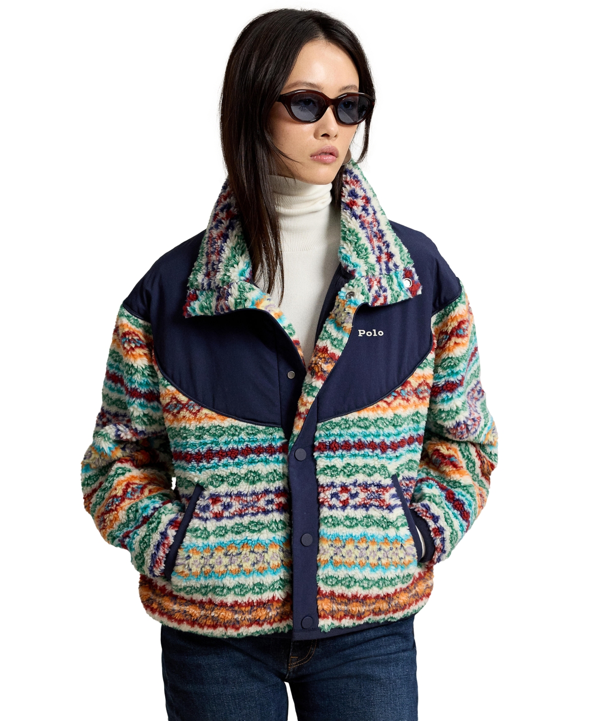 Polo Ralph Lauren Women’s Fair Isle Mock Neck Jacket – Blue Multi