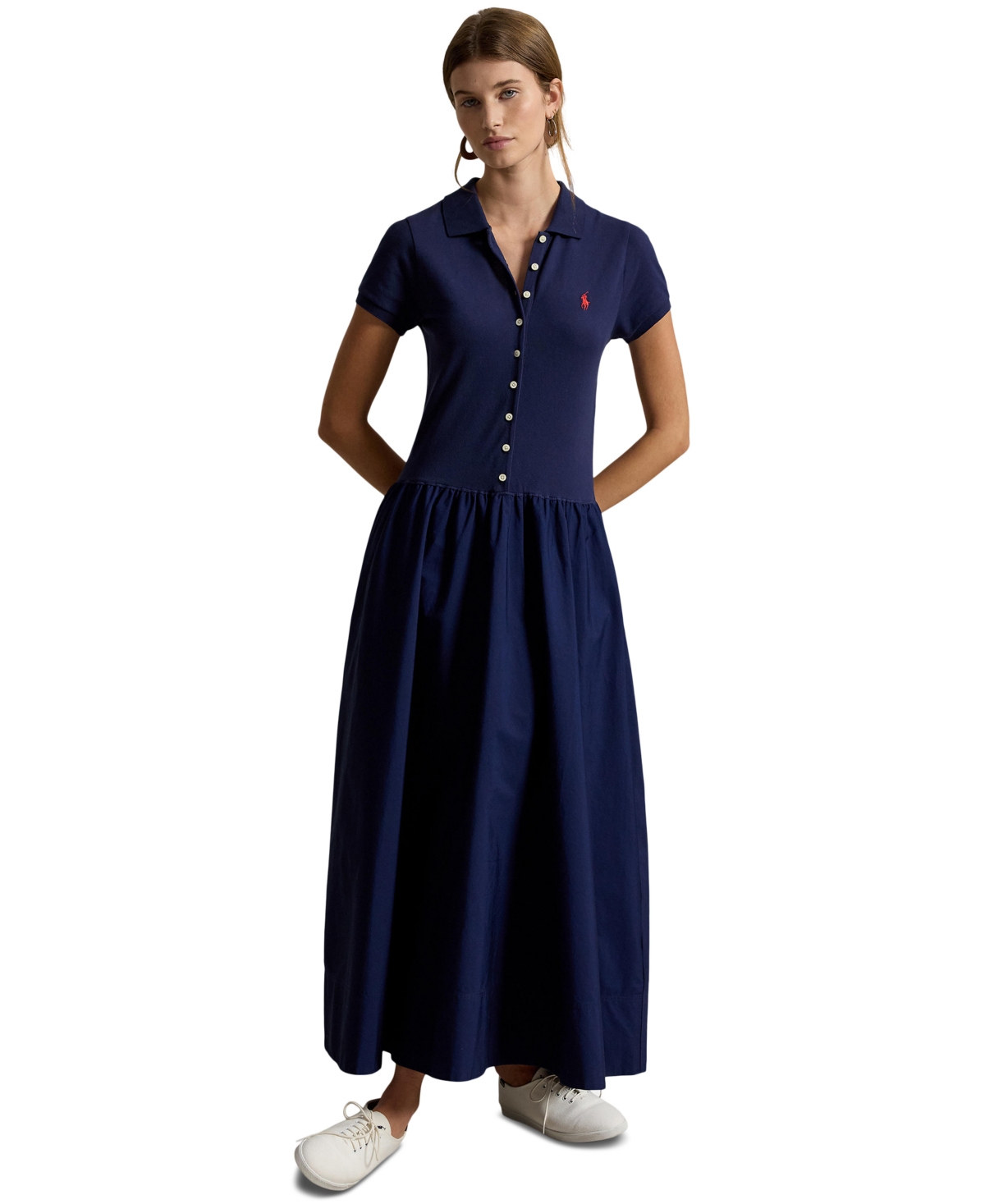 Polo Ralph Lauren Women’s Hybrid Mesh Polo Collar A-Line Dress – Newport Navy Polo Ralph Lauren Women’s Hybrid Mesh Polo Collar A-Line Dress – Newport Navy