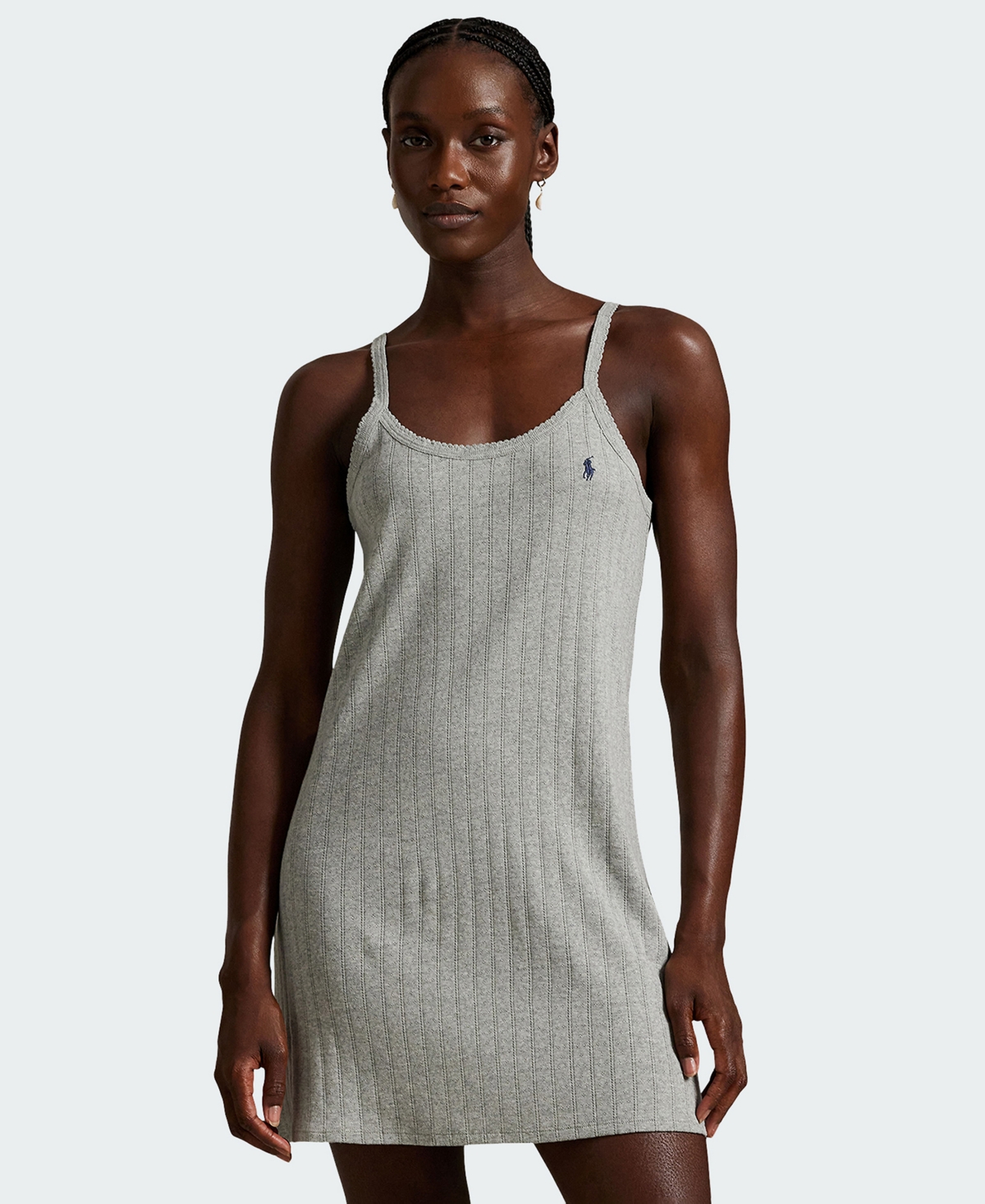 Polo Ralph Lauren Women’s Round Neck Cotton Cami Slip Dress – Heather Grey Polo Ralph Lauren Women’s Round Neck Cotton Cami Slip Dress – Heather Grey