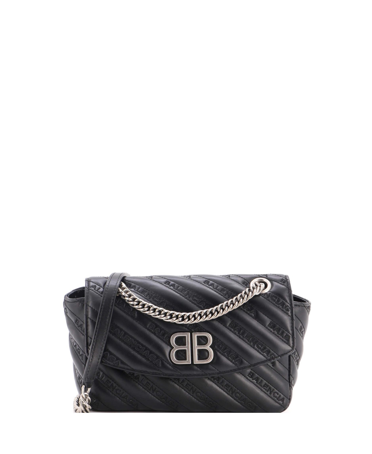 Pre-Owned Balenciaga Small Bb Chain Round Shoulder Bag Embossed Leather – Black