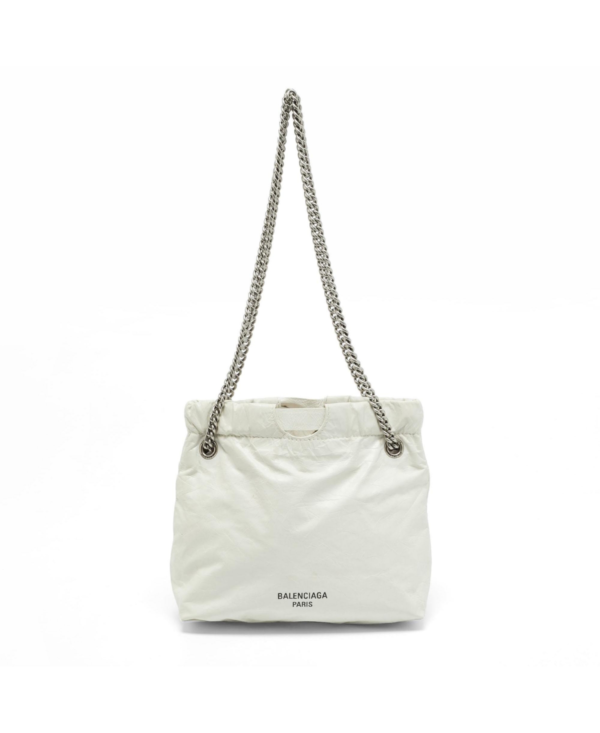 Pre-Owned Balenciaga Women’s Crushed Leather Chain Shoulder Bag – White