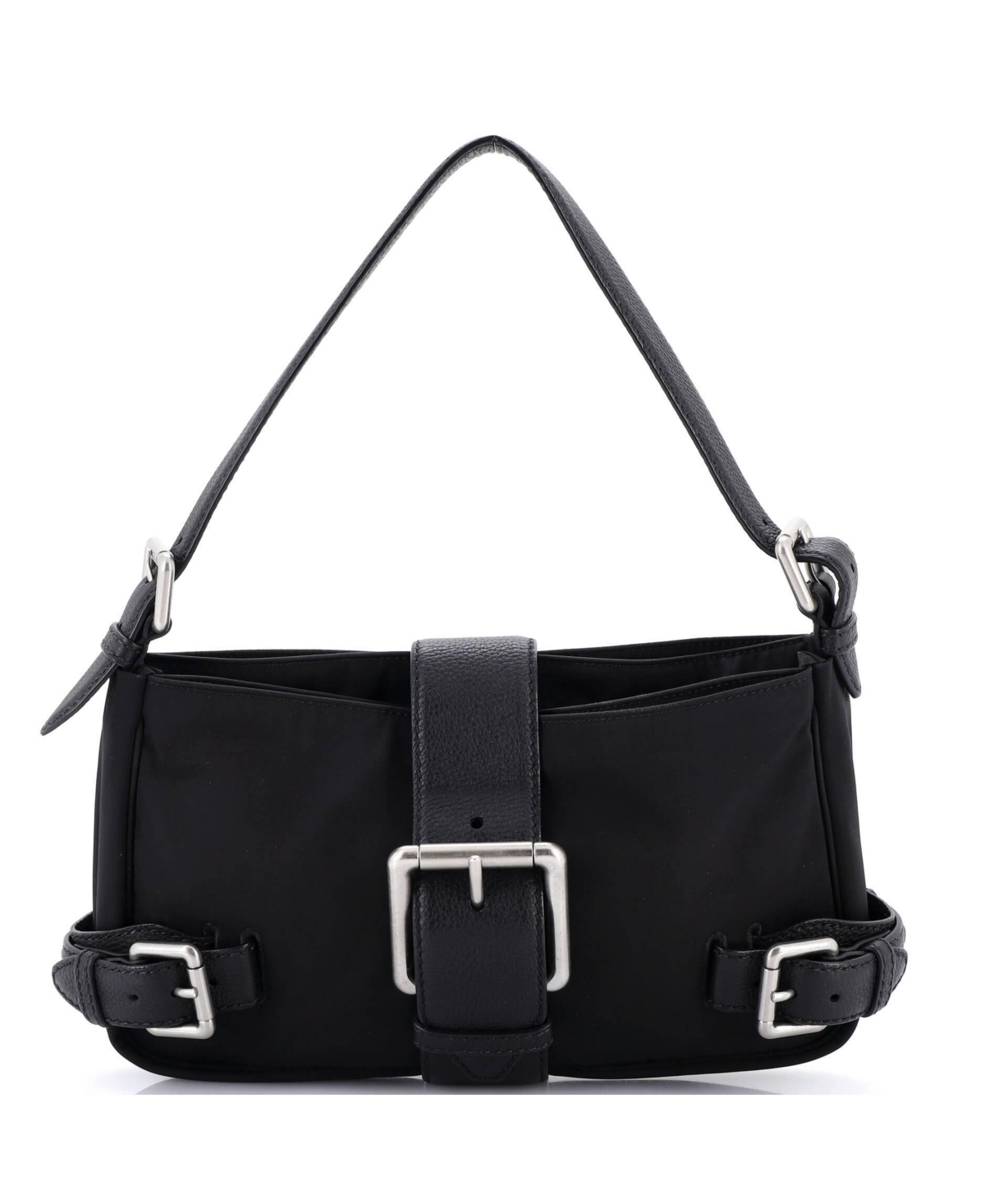 Pre-Owned Bottega Veneta Buckle Shoulder Bag Nylon with Leather – Black