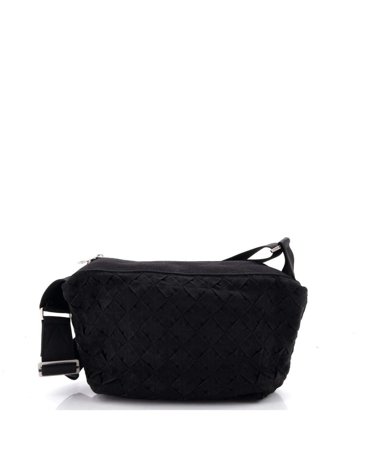 Pre-Owned Bottega Veneta Cassette Zip Crossbody Bag Maxi Intrecciato Webbed Canvas – Black