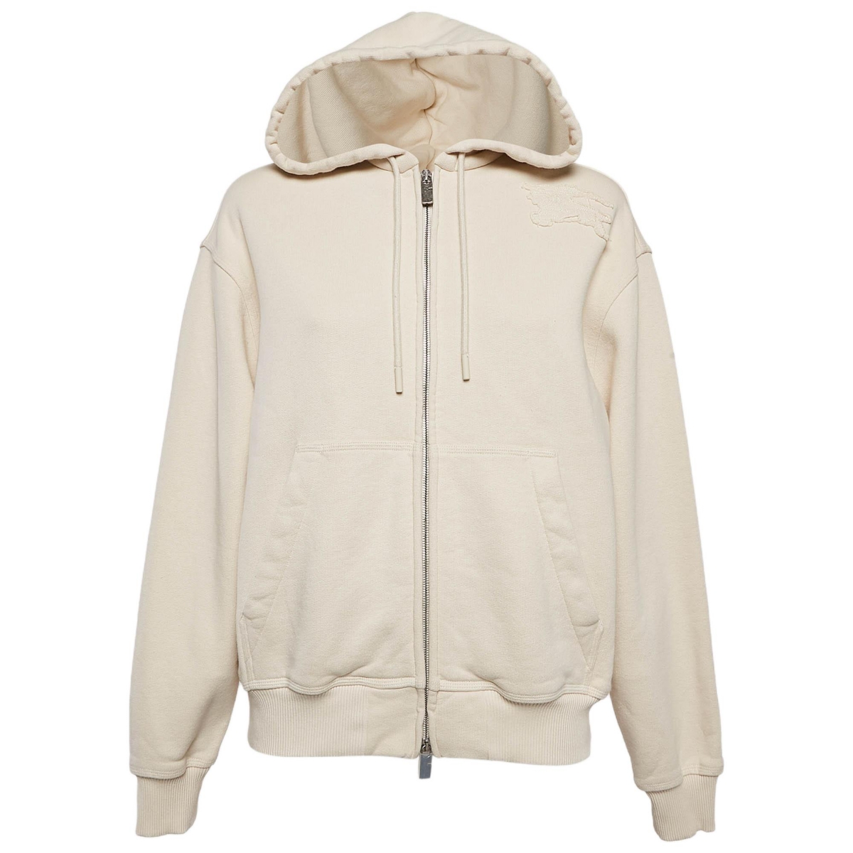 Pre-Owned Burberry Women’s Beige Logo Applique Cotton Knit Zip-Up Hoodie Pre-Owned Burberry Women’s Beige Logo Applique Cotton Knit Zip-Up Hoodie