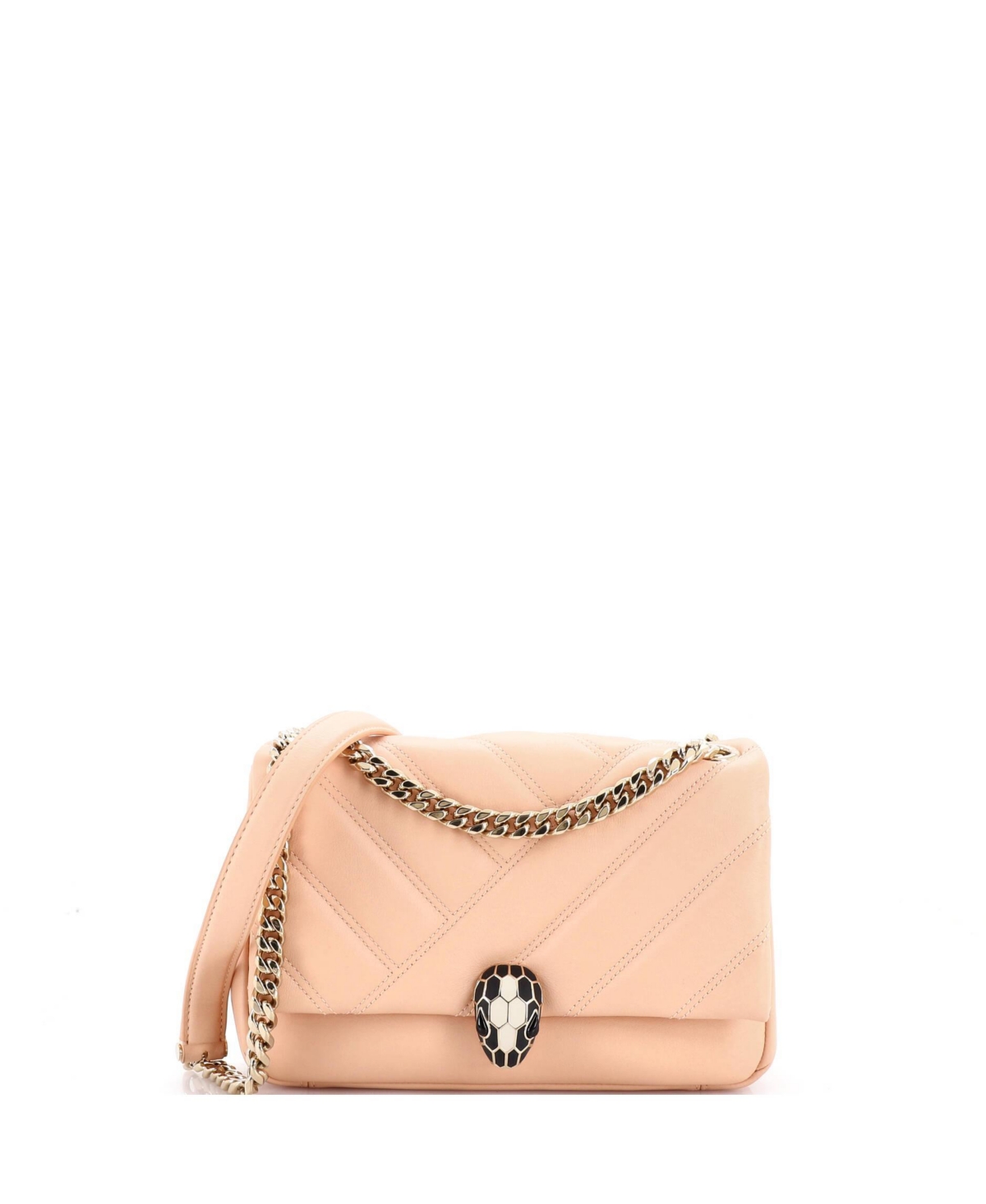 Pre-Owned Bvlgari Small Serpenti Cabochon Shoulder Bag Diagonal Quilted Leather – Natural