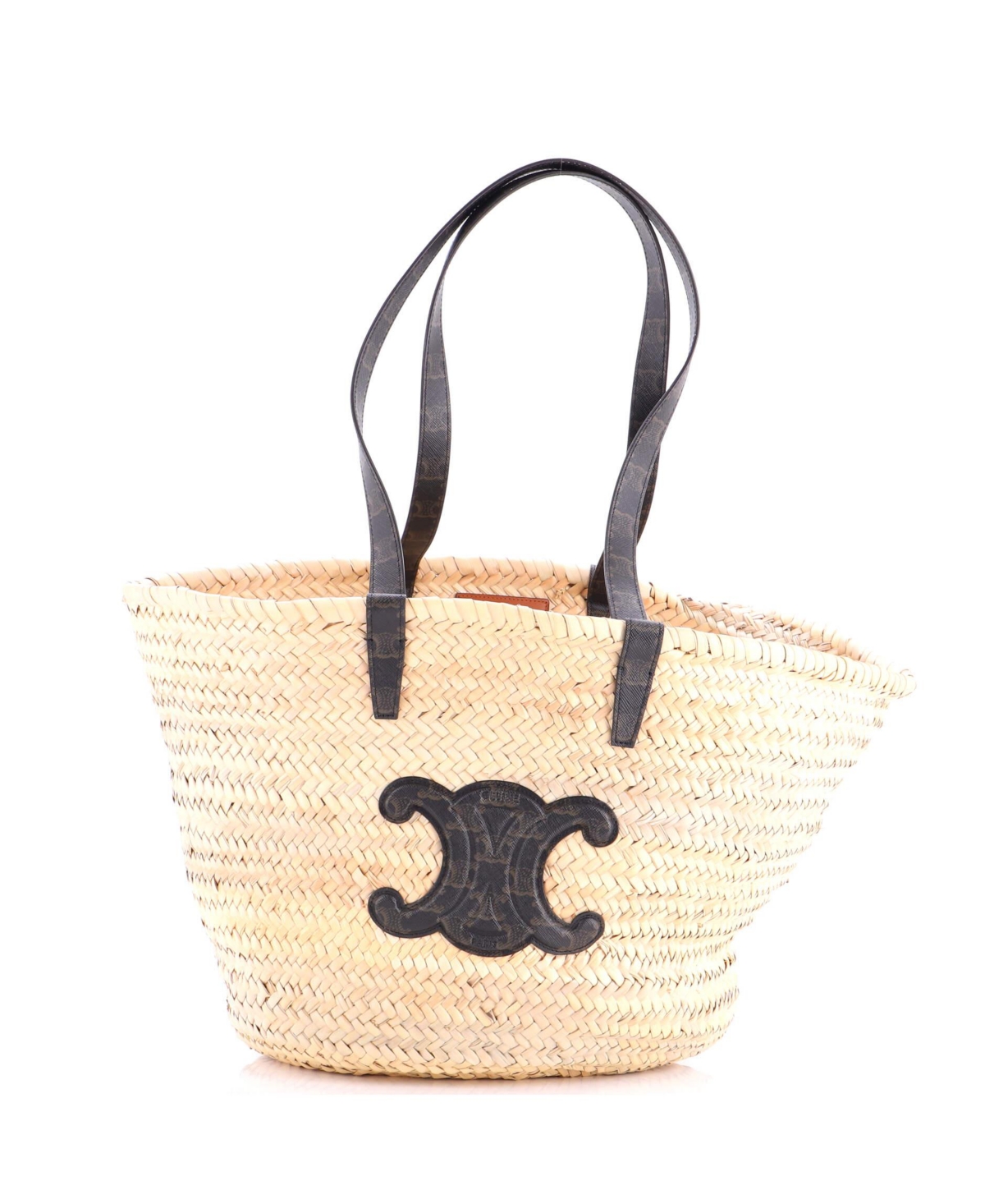 Pre-Owned Celine Large Triomphe Basket Shoulder Bag Raffia with Leather – Brown