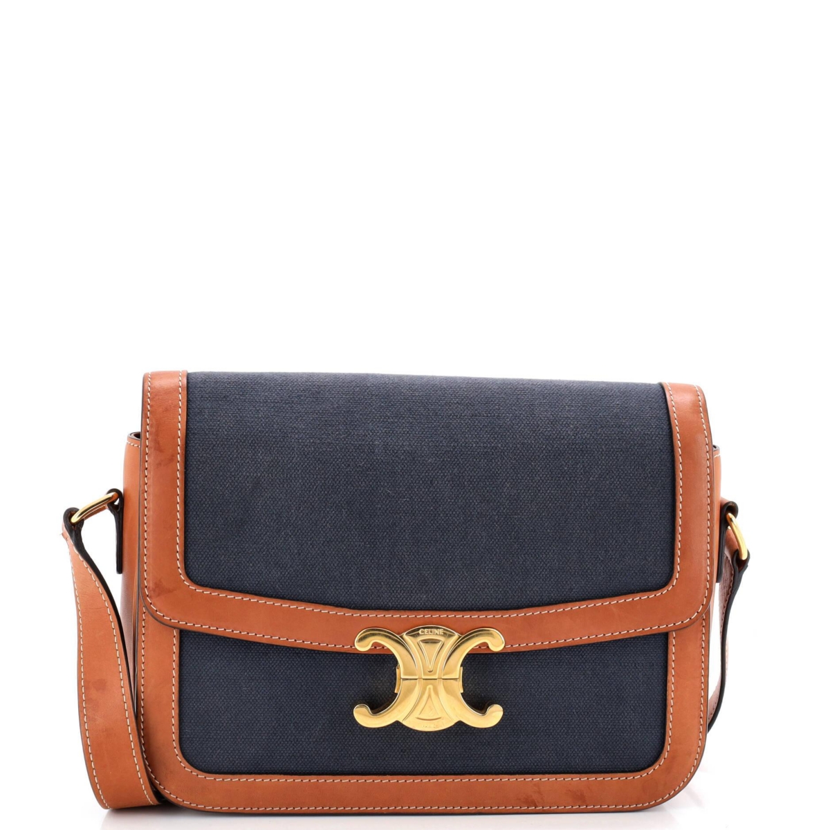 Pre-Owned Celine Medium Triomphe Shoulder Bag Canvas with Leather – Blue Pre-Owned Celine Medium Triomphe Shoulder Bag Canvas with Leather – Blue