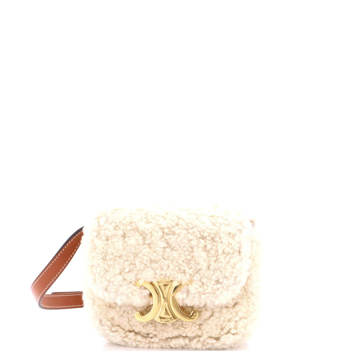 Pre-Owned Celine Mini Triomphe Shoulder Bag Shearling – Natural Pre-Owned Celine Mini Triomphe Shoulder Bag Shearling – Natural
