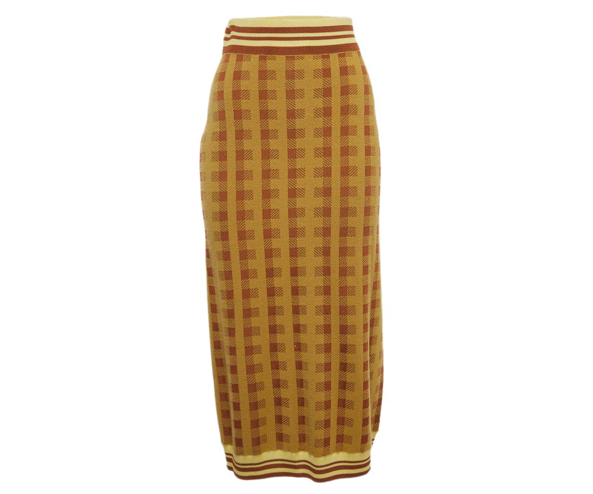 Pre-Owned Dries Van Noten Women’s Checked Knit Midi Skirt Pre-Owned Dries Van Noten Women’s Checked Knit Midi Skirt