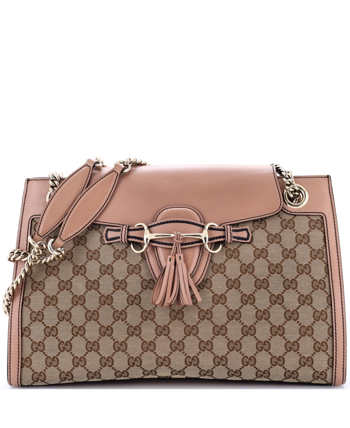 Pre-Owned Gucci Large Emily Chain Flap Shoulder Bag Gg Canvas and Leather – Natural