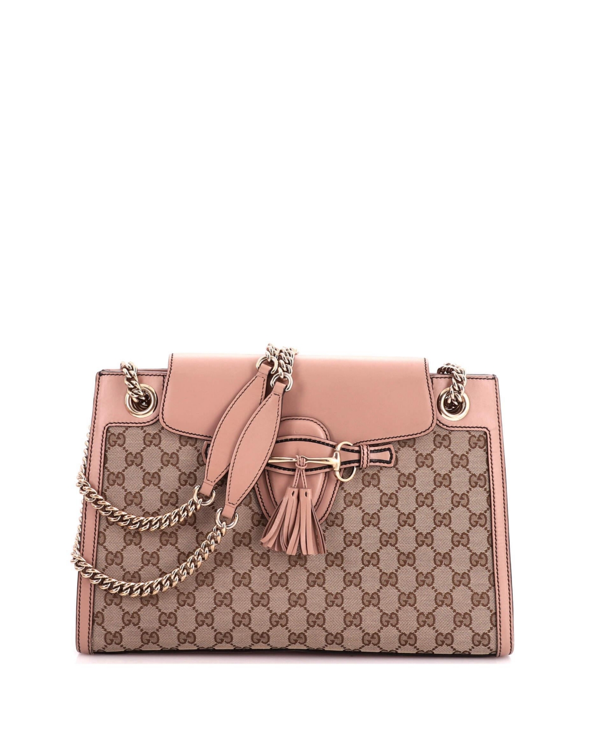 Pre-Owned Gucci Large Emily Chain Flap Shoulder Bag Gg Canvas and Leather – Pink