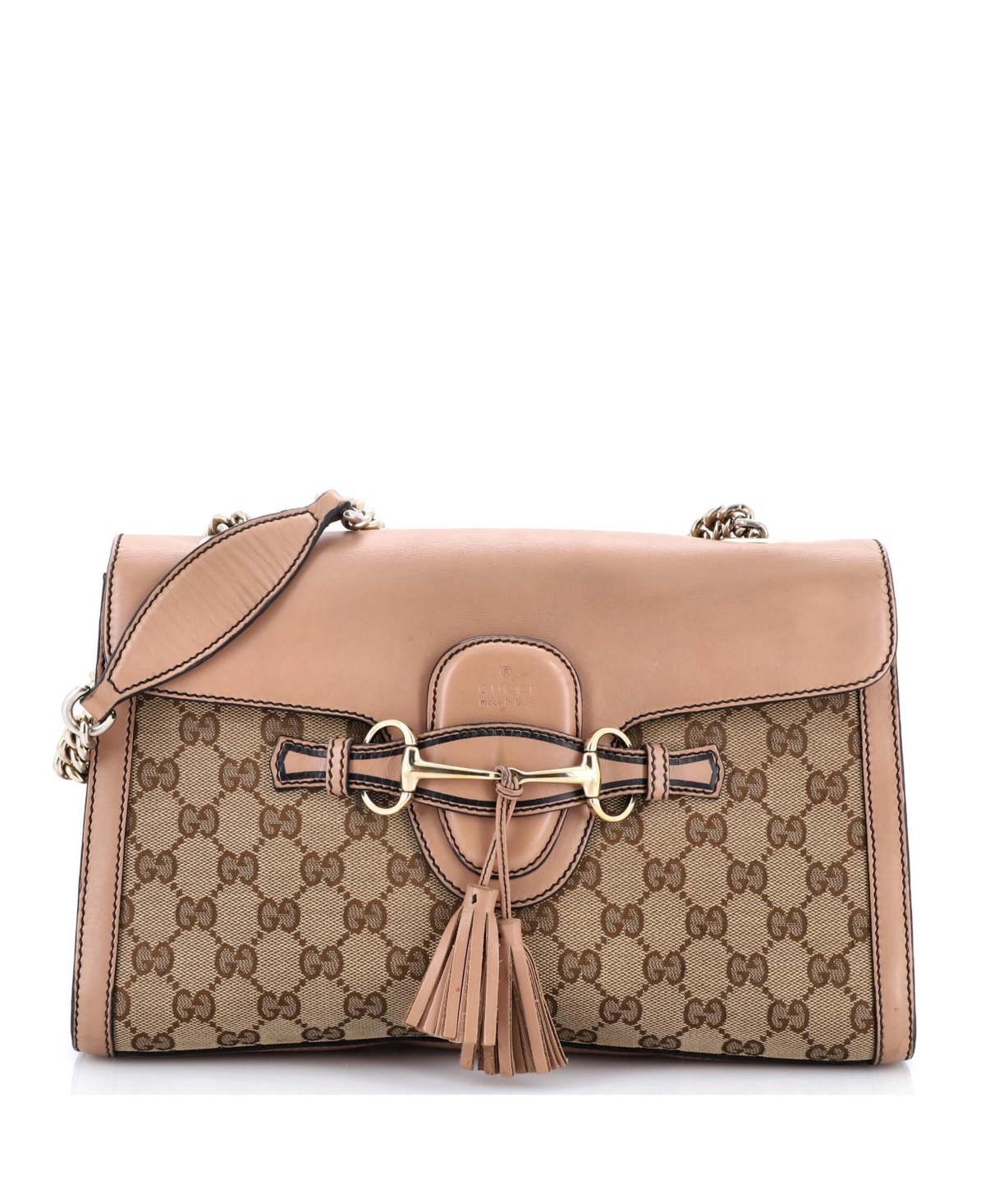Pre-Owned Gucci Medium Emily Chain Flap Shoulder Bag Gg Canvas and Leather – Brown