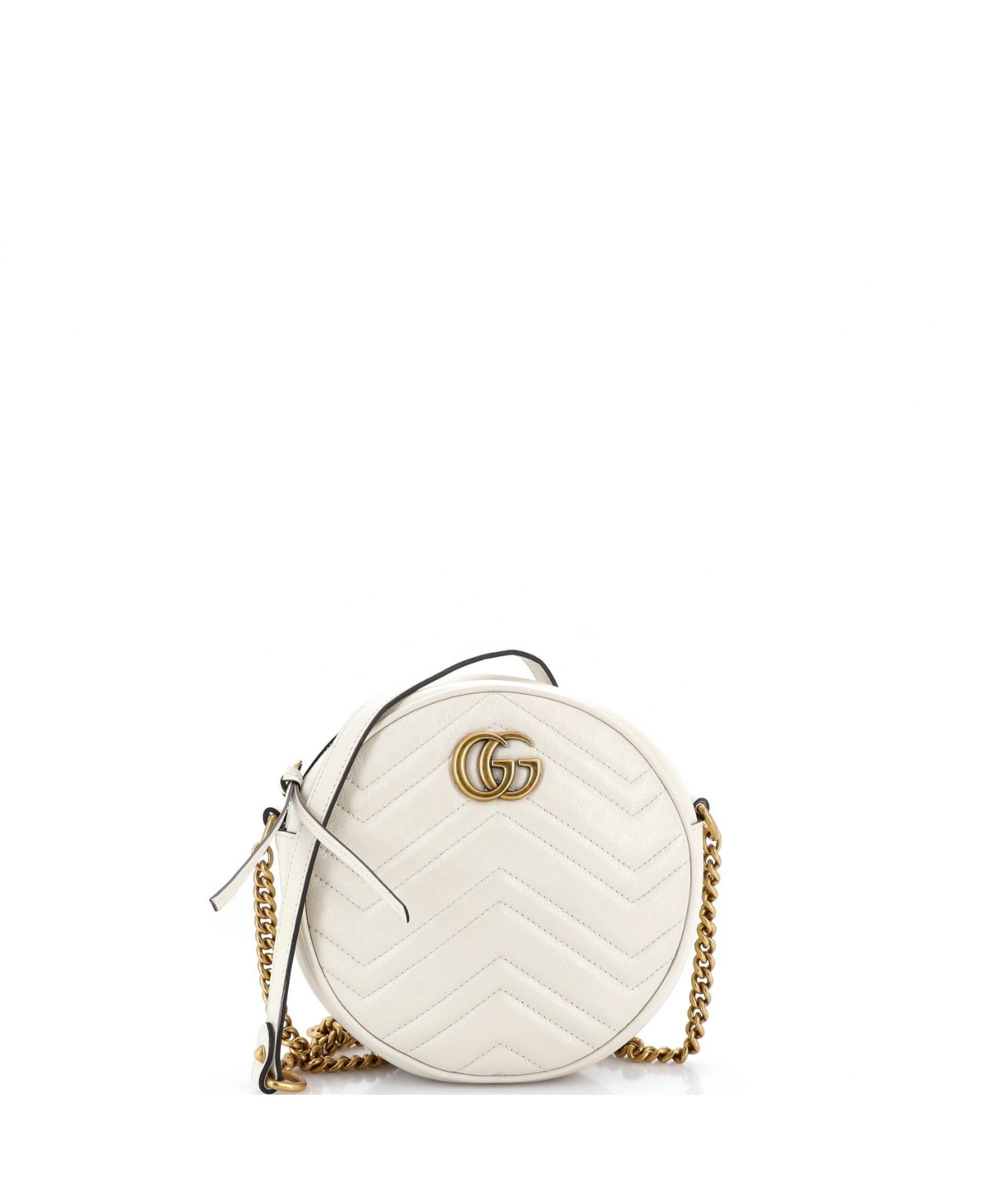 Pre-Owned Gucci Mini Gg Marmont Round Shoulder Bag Matelasse Leather – White