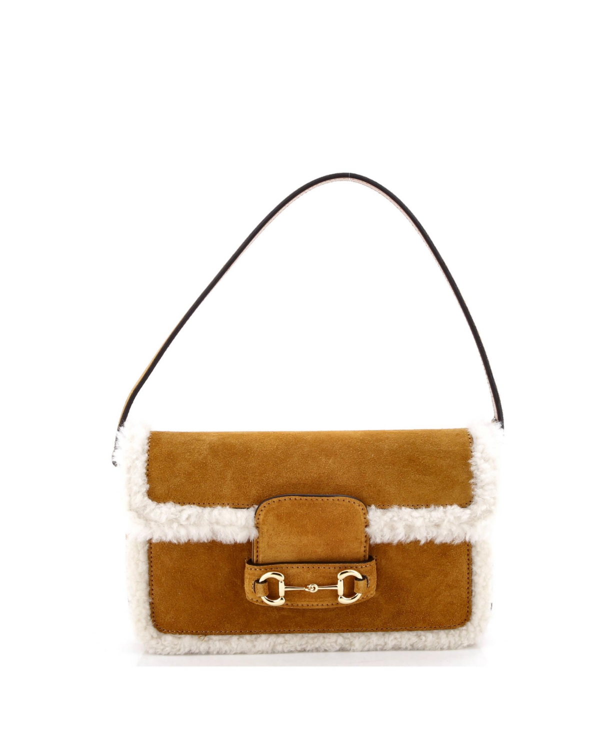 Pre-Owned Gucci Mini Horsebit 1955 Shoulder Bag Suede with Shearling – Brown
