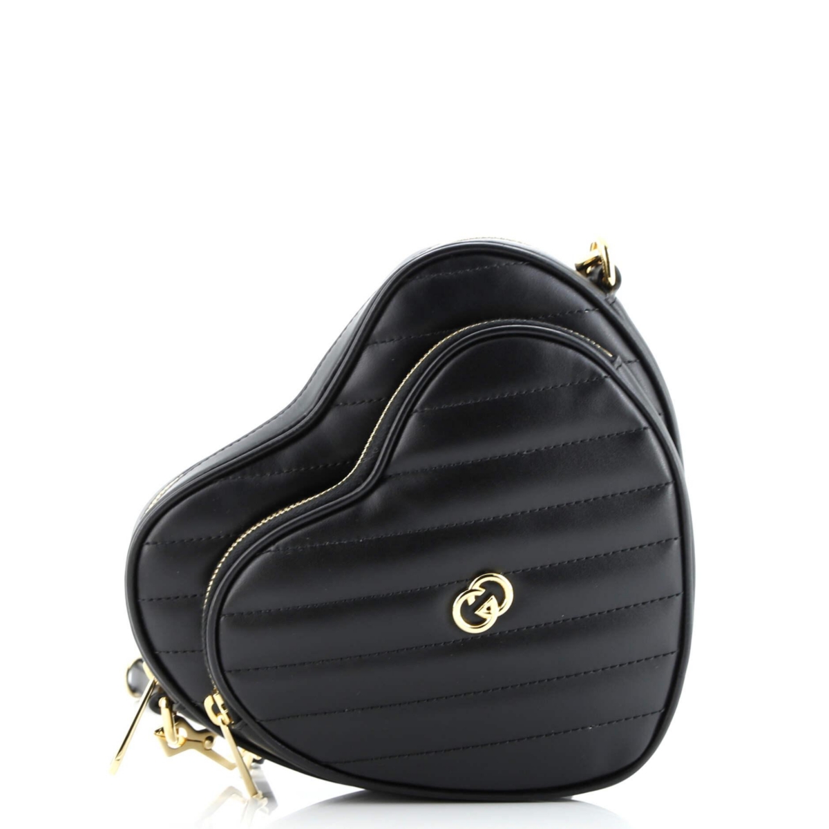 Pre-Owned Gucci Mini Interlocking G Heart Shoulder Bag Diagonal Quilted Leather – Black
