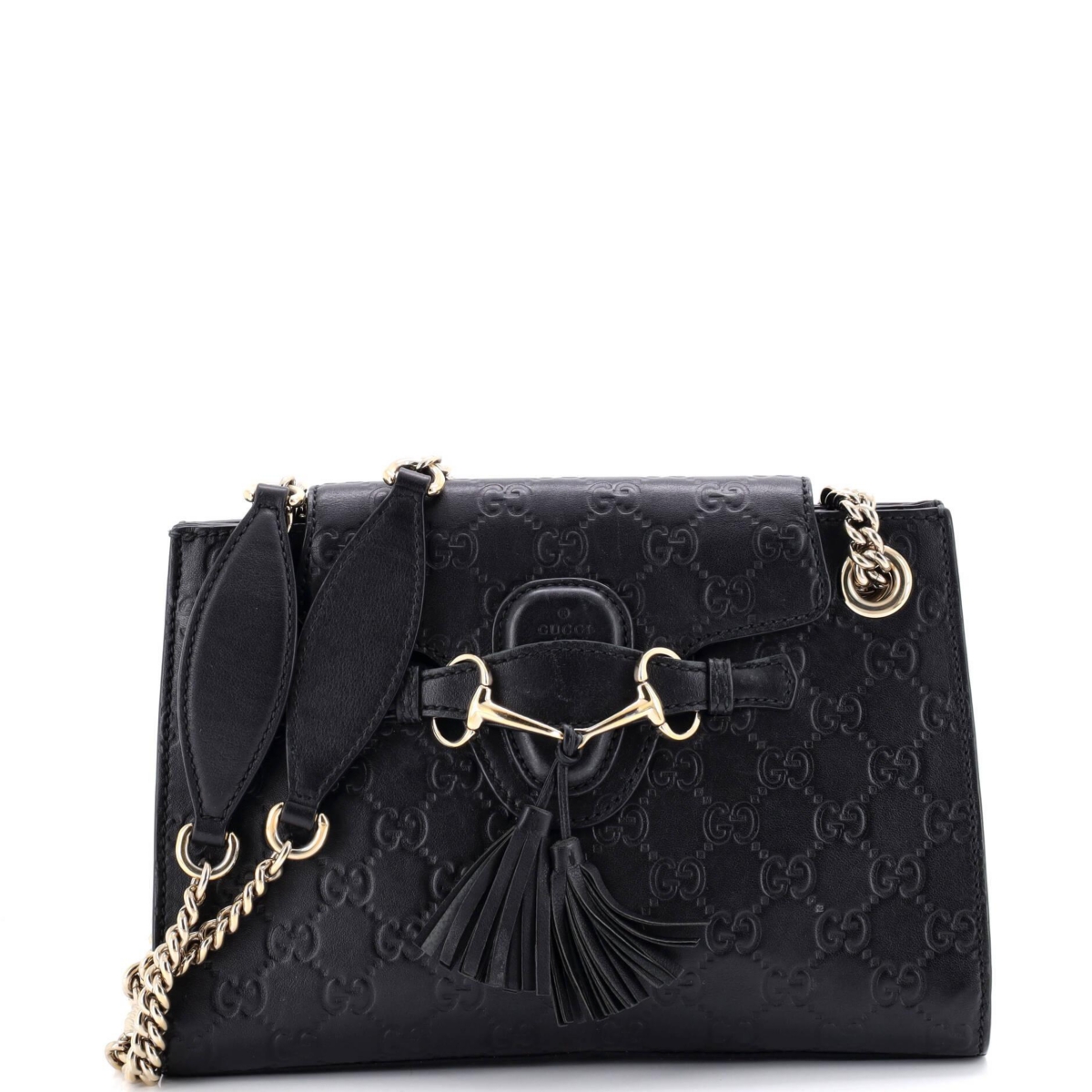 Pre-Owned Gucci Small Emily Chain Flap Shoulder Bag Guccissima Leather – Black Pre-Owned Gucci Small Emily Chain Flap Shoulder Bag Guccissima Leather – Black