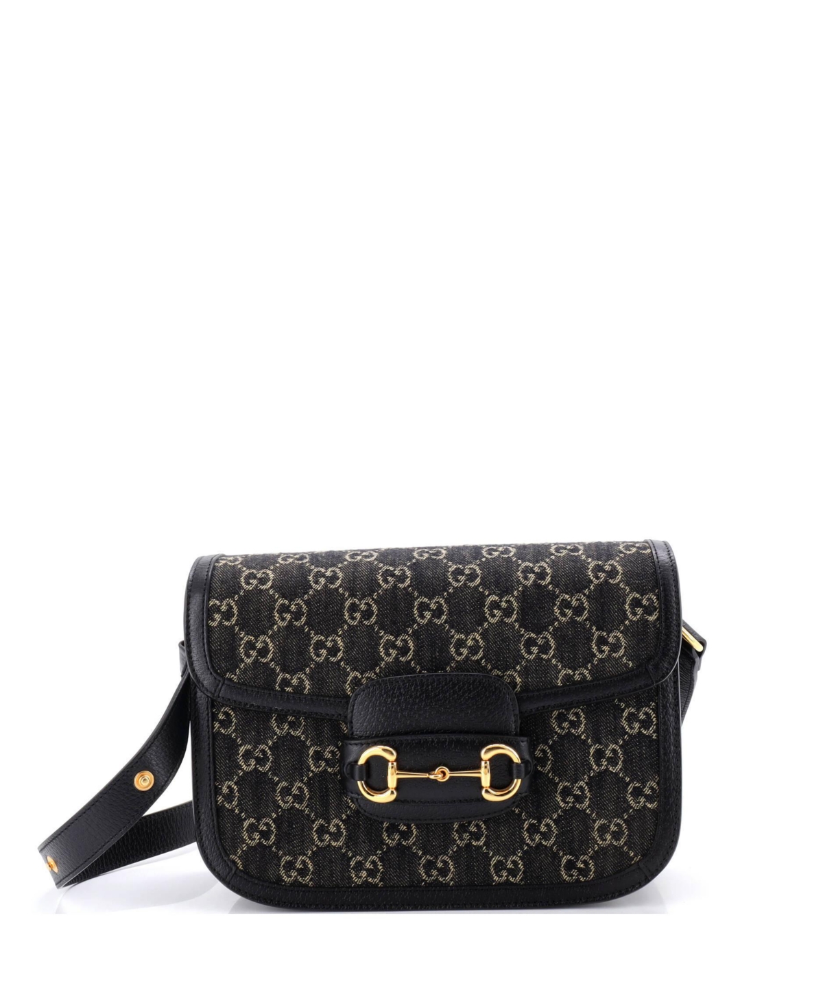 Pre-Owned Gucci Small Horsebit 1955 Shoulder Bag Gg Denim – Black