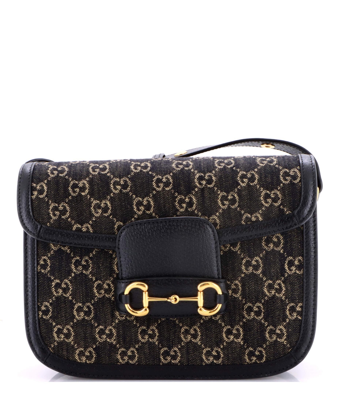 Pre-Owned Gucci Small Horsebit 1955 Shoulder Bag Gg Denim – Black Pre-Owned Gucci Small Horsebit 1955 Shoulder Bag Gg Denim – Black