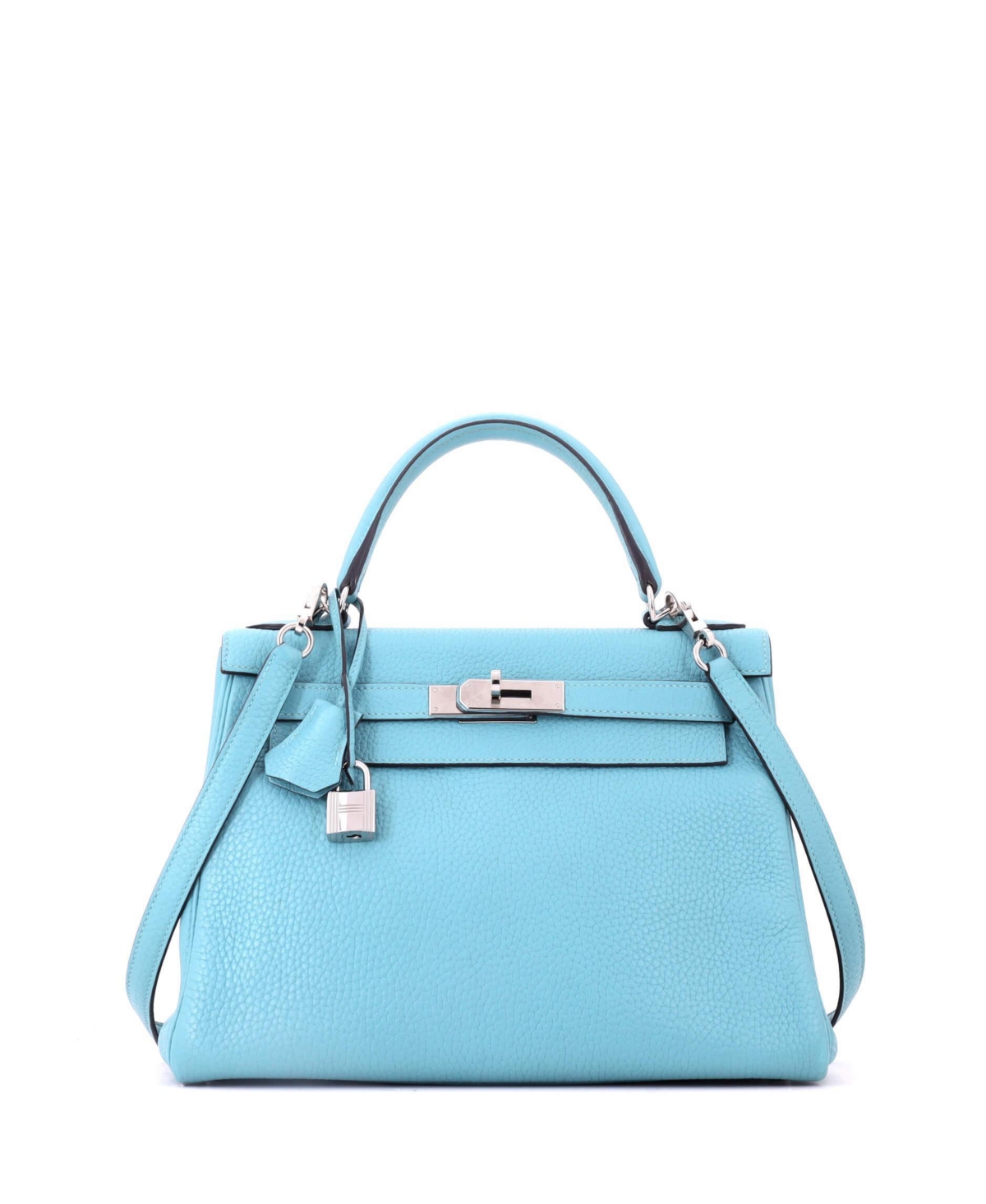 Pre-Owned Hermes Kelly 28 Handbag Blue Clemence with Palladium Hardware – Blue Pre-Owned Hermes Kelly 28 Handbag Blue Clemence with Palladium Hardware – Blue