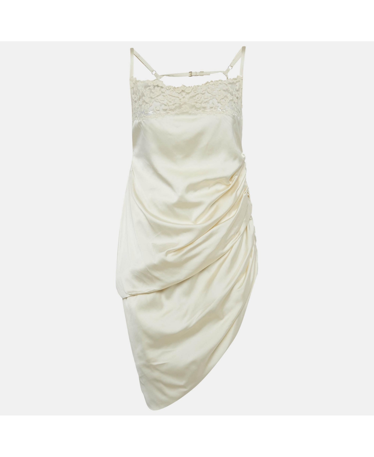 Pre-Owned Jacquemus Women’s Cream Satin Asymmetrical Hem Saudade Slip Dress Pre-Owned Jacquemus Women’s Cream Satin Asymmetrical Hem Saudade Slip Dress