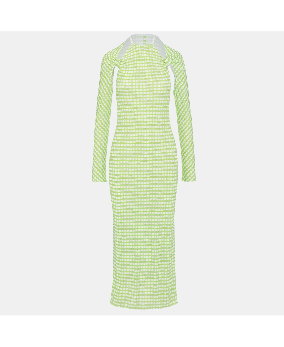 Pre-Owned Jacquemus Women’s Green Checkered Print Jersey La Robe Nodi Midi Dress Pre-Owned Jacquemus Women’s Green Checkered Print Jersey La Robe Nodi Midi Dress