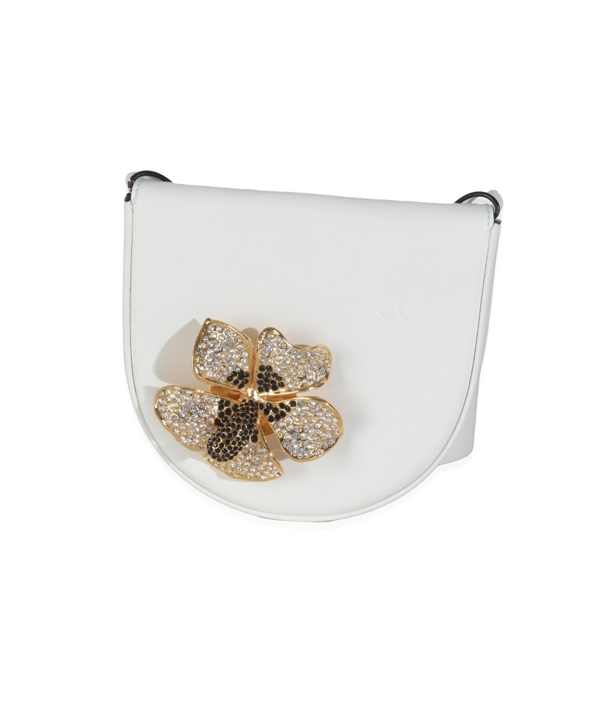 Pre-Owned Loewe White Calfskin Heel Metal Flower Crossbody – White Pre-Owned Loewe White Calfskin Heel Metal Flower Crossbody – White