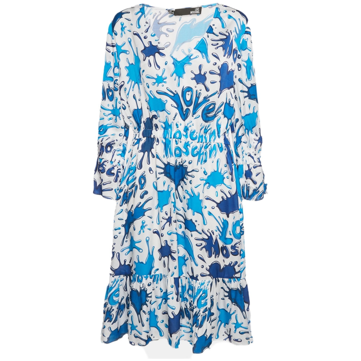 Pre-Owned Love Moschino Women’s Blue/white Paint Splashed Satin Midi Dress
