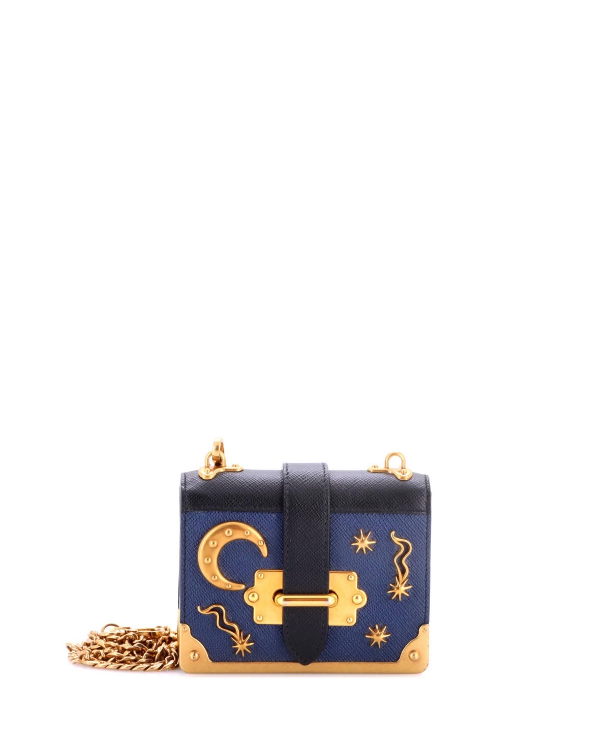 Pre-Owned Prada Micro Cahier Crossbody Bag Embellished Leather – Blue