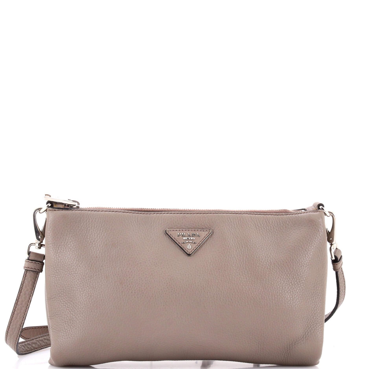 Pre-Owned Prada Mini Flat Zip Crossbody Bag Vitello Daino – Grey Pre-Owned Prada Mini Flat Zip Crossbody Bag Vitello Daino – Grey