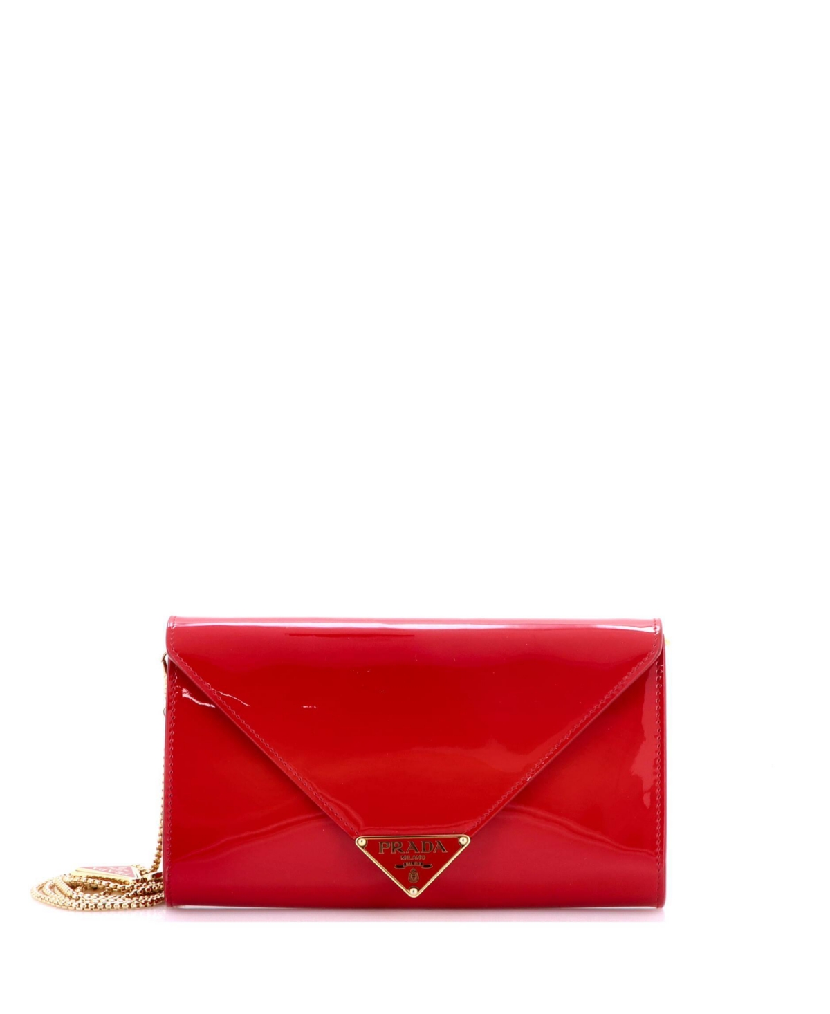 Pre-Owned Prada Mini Triangle Logo Envelope Chain Clutch Patent – Red Pre-Owned Prada Mini Triangle Logo Envelope Chain Clutch Patent – Red