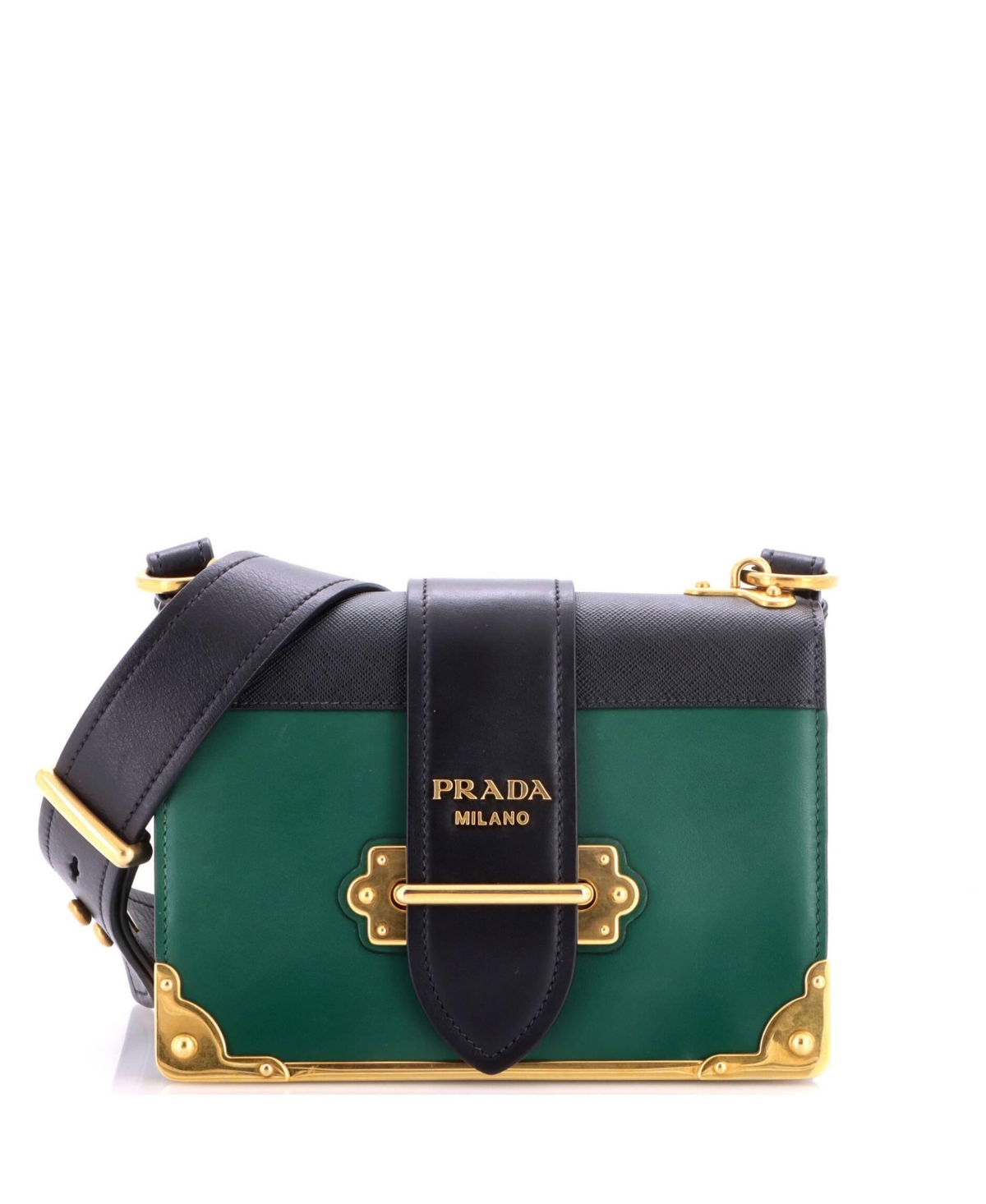 Pre-Owned Prada Small Cahier Crossbody Bag Leather and Saffiano Leather – Green